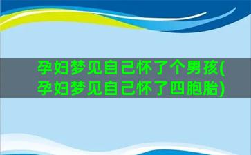 孕妇梦见自己怀了个男孩(孕妇梦见自己怀了四胞胎)