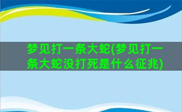 梦见打一条大蛇(梦见打一条大蛇没打死是什么征兆)